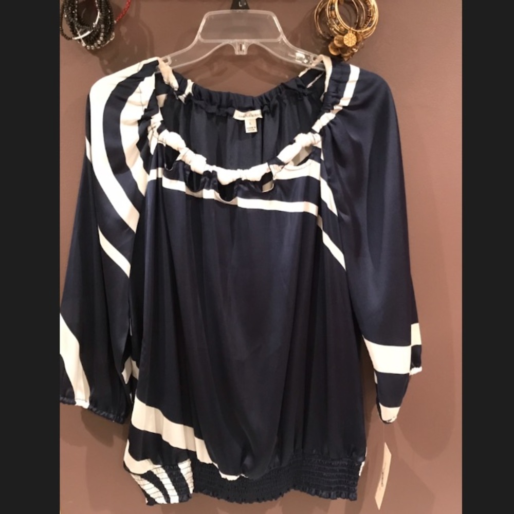 Navy Blue & White Blouse NWT